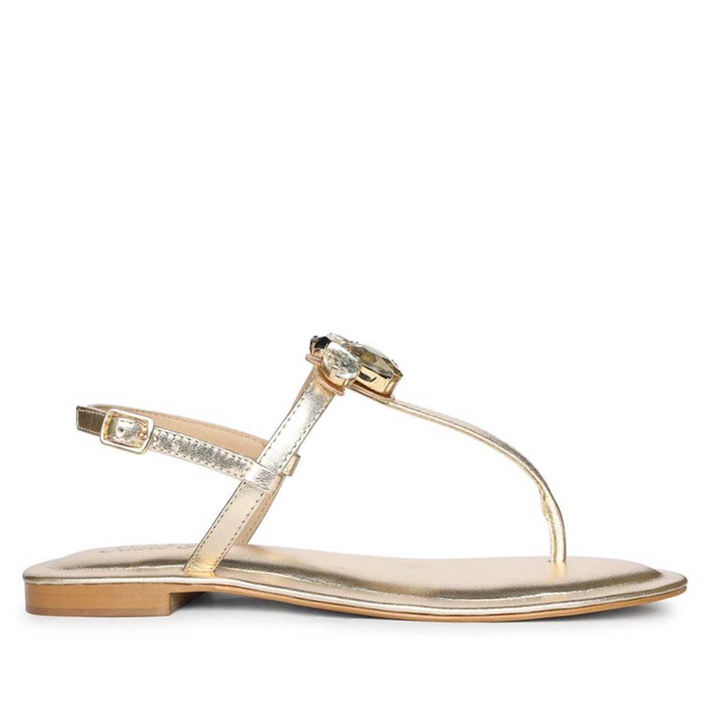 Saint Elara Stone Embellished Platin Leather Sandals