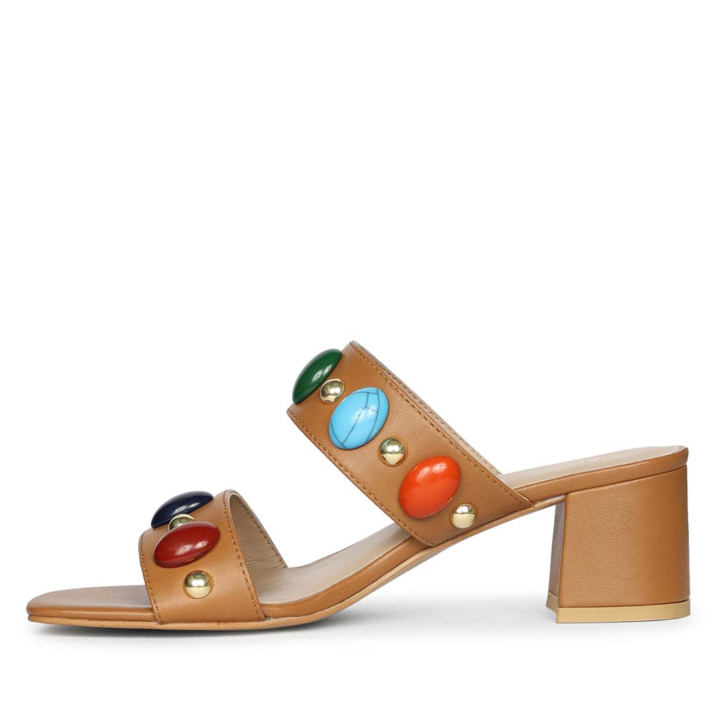 Cuoio Leather Stone Embellished Heels