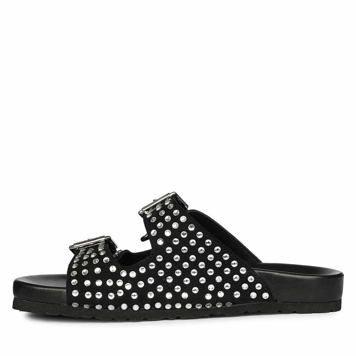 Saint Heidi Silver Strass Black Leather Flats