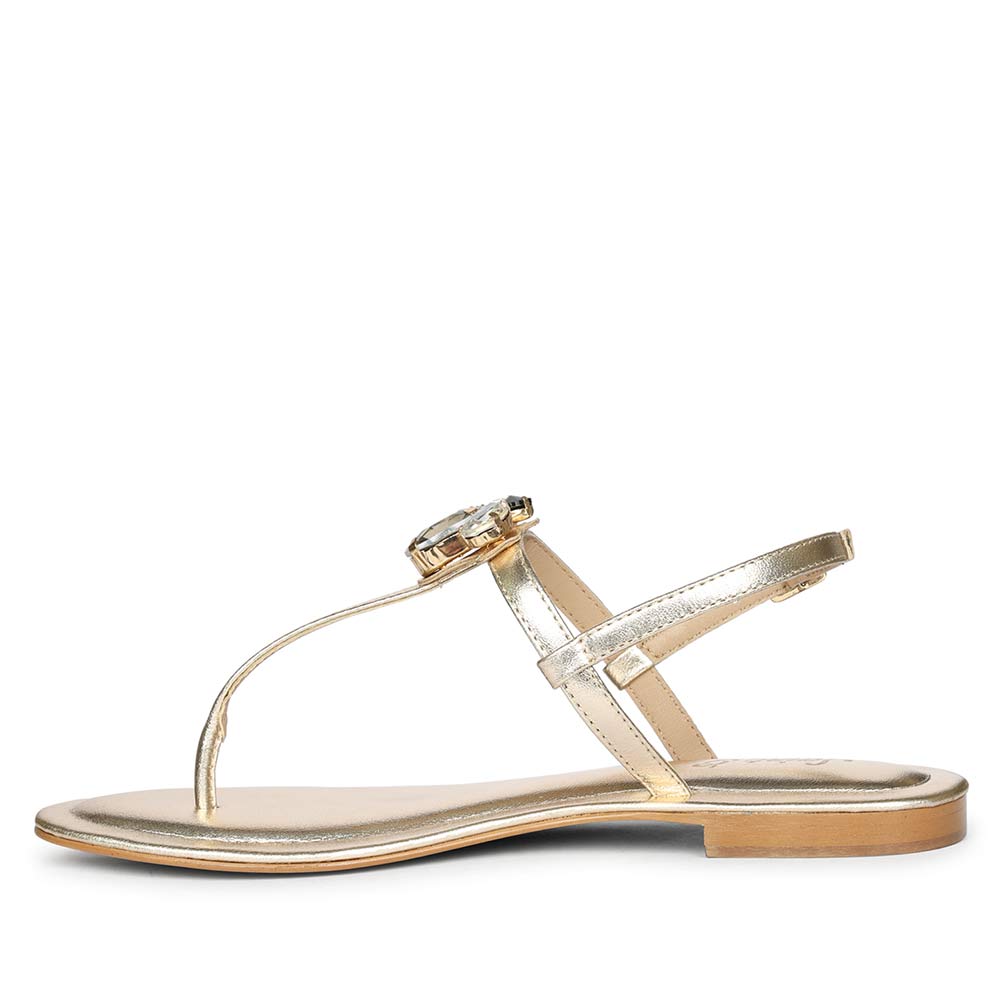 Saint Elara Stone Embellished Platin Leather Sandals