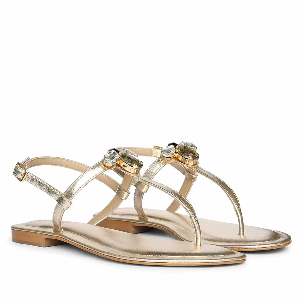 Saint Elara Stone Embellished Platin Leather Sandals