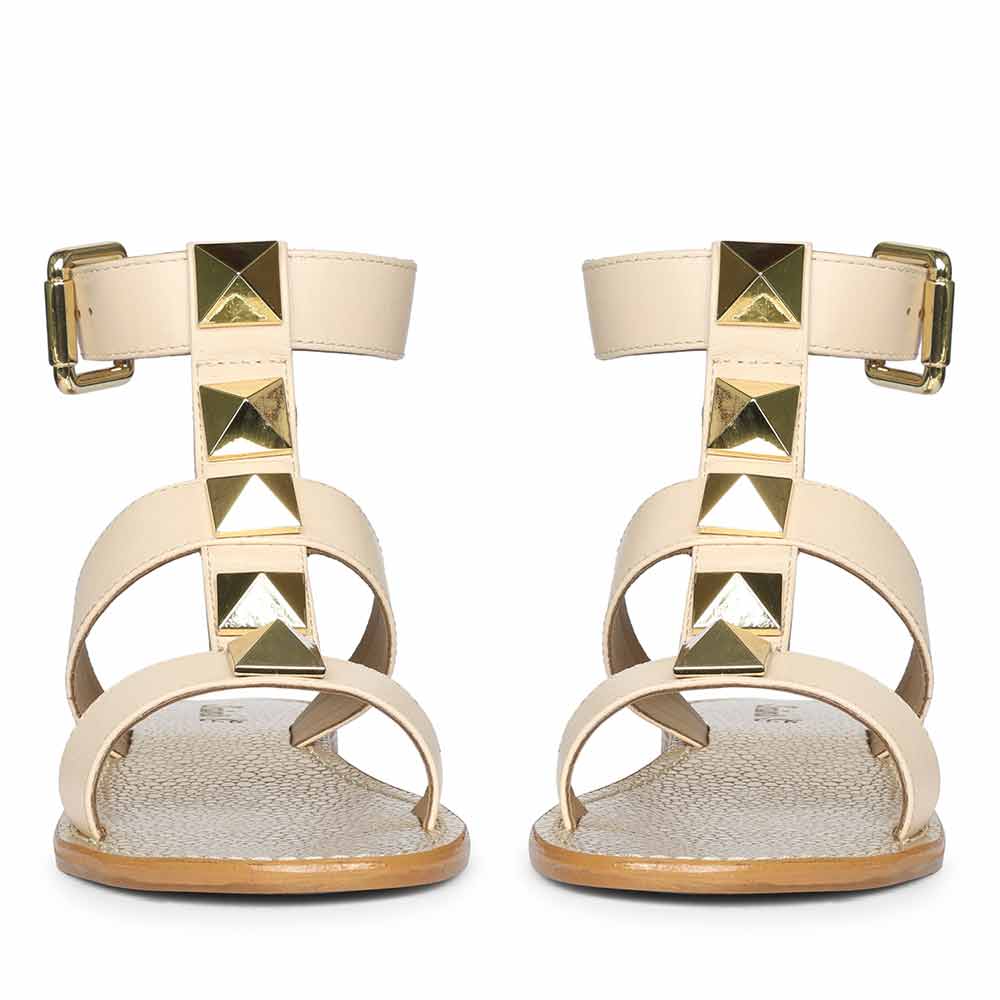 Saint Ida Metal Studded Ivory Leather Sandals