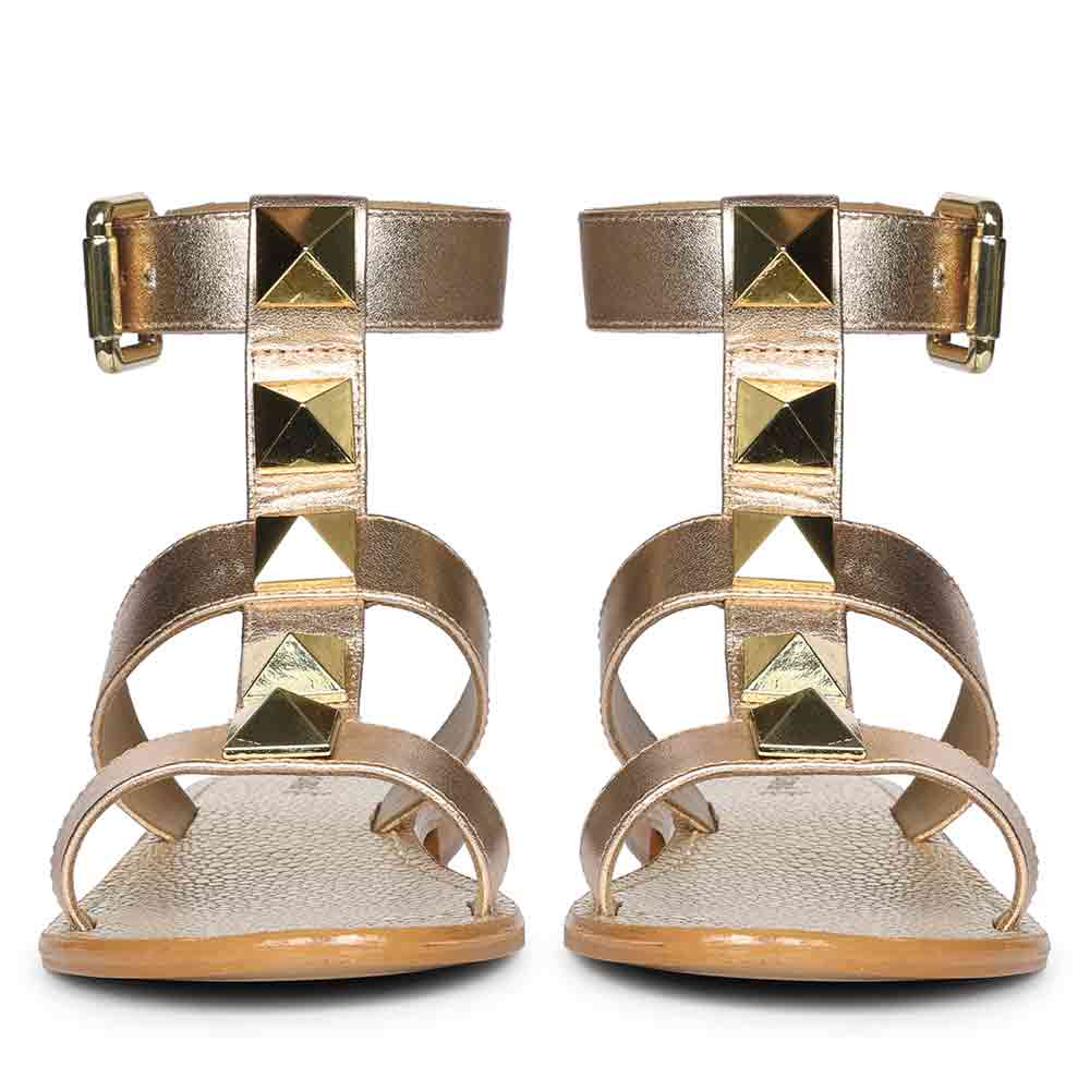 Saint Ida Metal Studded Metallic Rose Leather Sandals