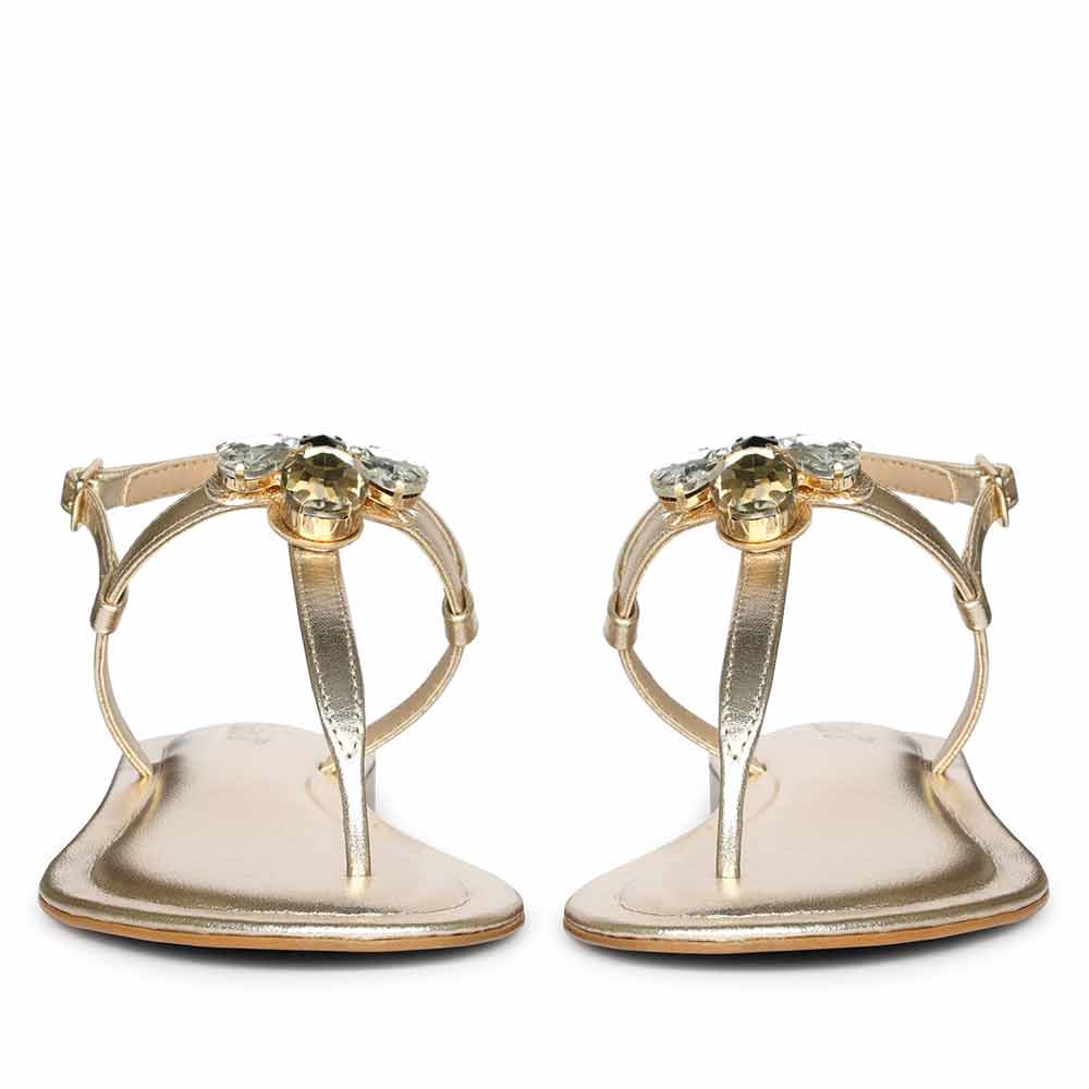 Saint Elara Stone Embellished Platin Leather Sandals