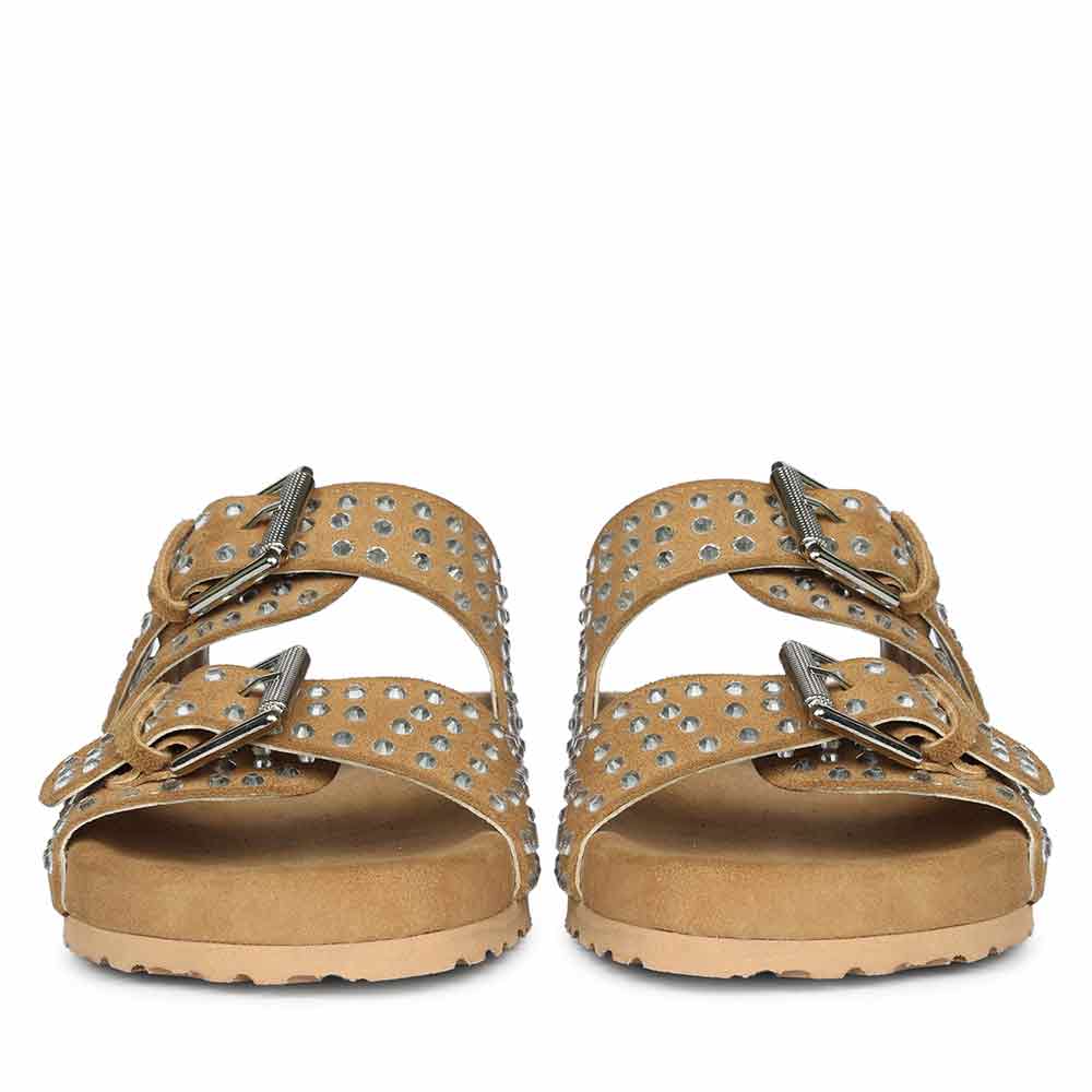 Saint Heidi Silver Strass Beige Leather Flats