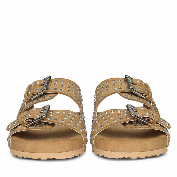 Saint Heidi Silver Strass Beige Leather Flats