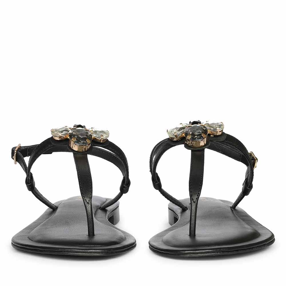 Women’s luxury black leather sandals