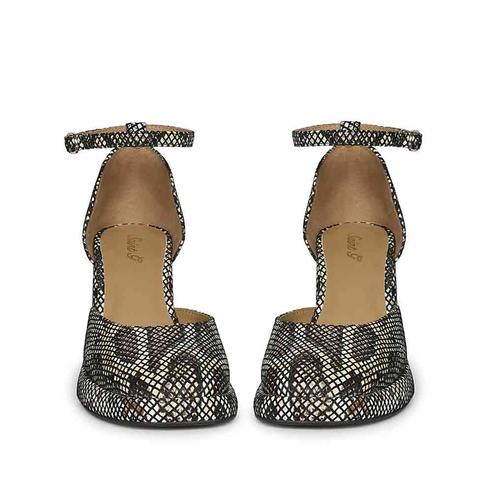 Saint Emma Brown and White Snake Print Leather Heels