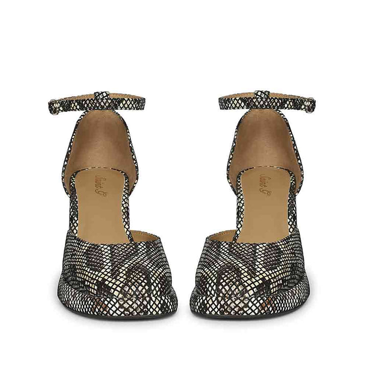 Saint Emma Brown and White Snake Print Leather Heels