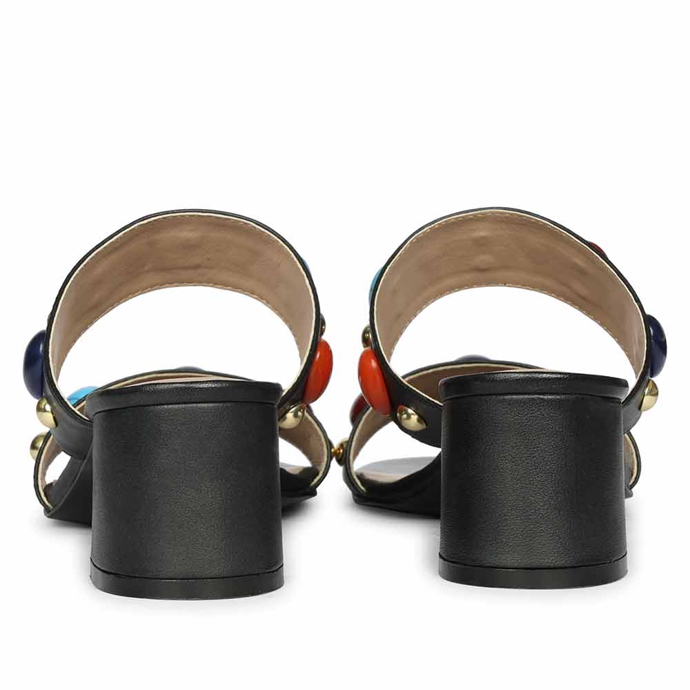 Women's Black Leather Block Heel Sandals