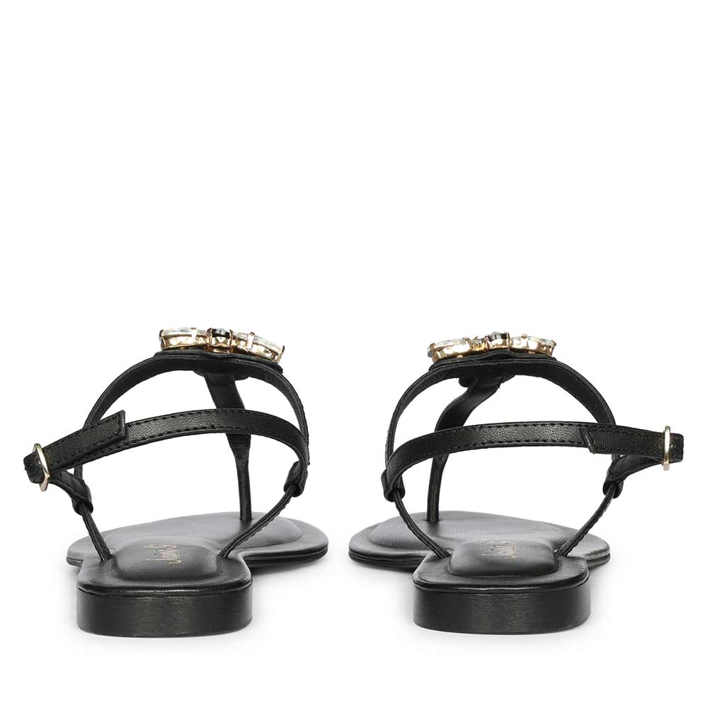 Saint Elara Stone Embellished Black Leather Sandals