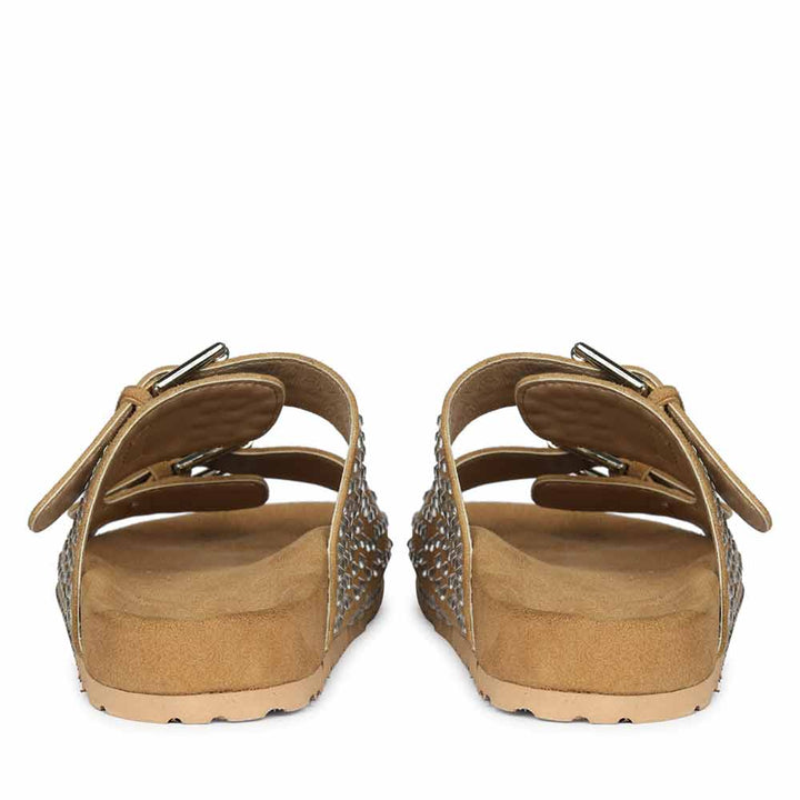 Saint Heidi Silver Strass Beige Leather Flats