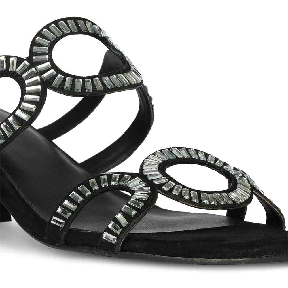 Saint Danica Strass-Embellished Black Leather Block Heels