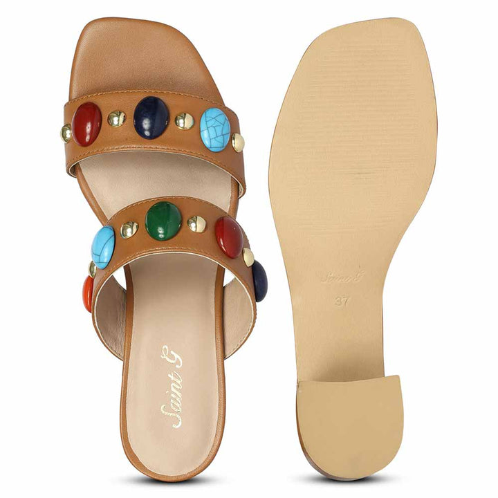 Cuoio Leather Embellished Heel Sandals