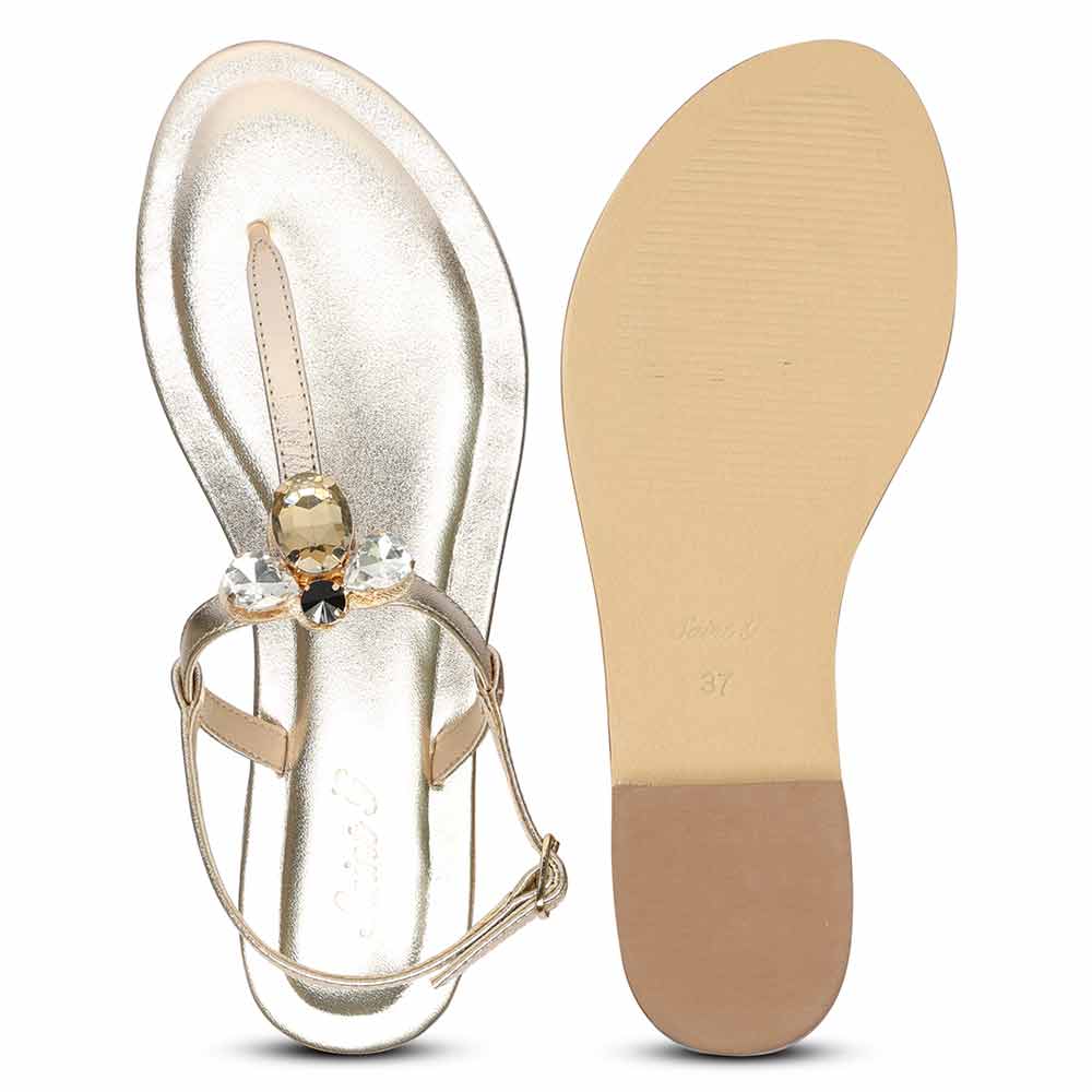 Saint Elara Stone Embellished Platin Leather Sandals