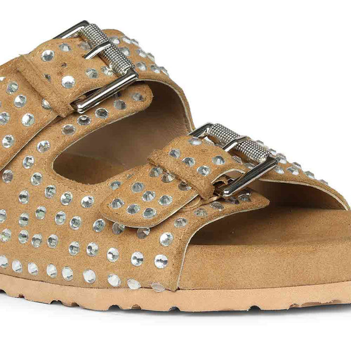 Saint Heidi Silver Strass Beige Leather Flats