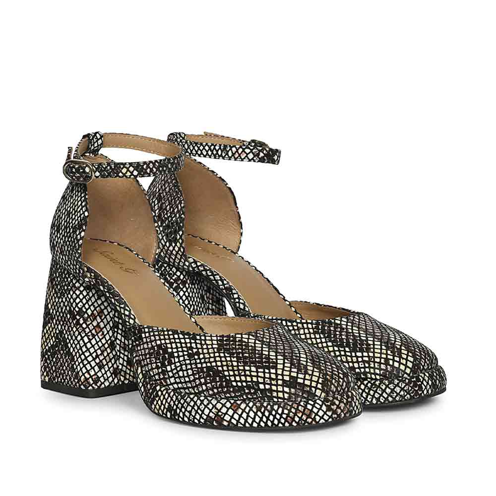 Saint Emma Brown and White Snake Print Leather Heels