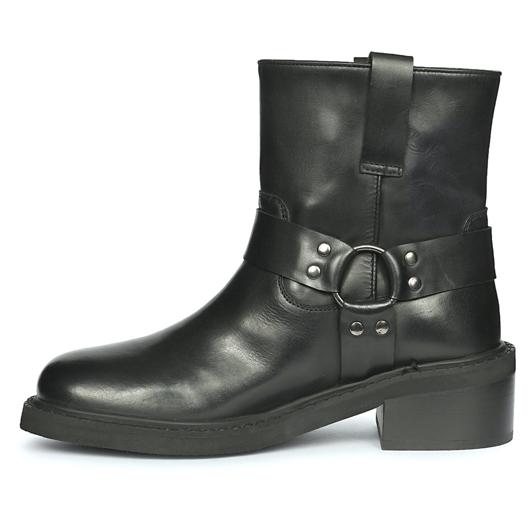 Saint Sally Saint Black Leather O-Ring High Ankle Boots