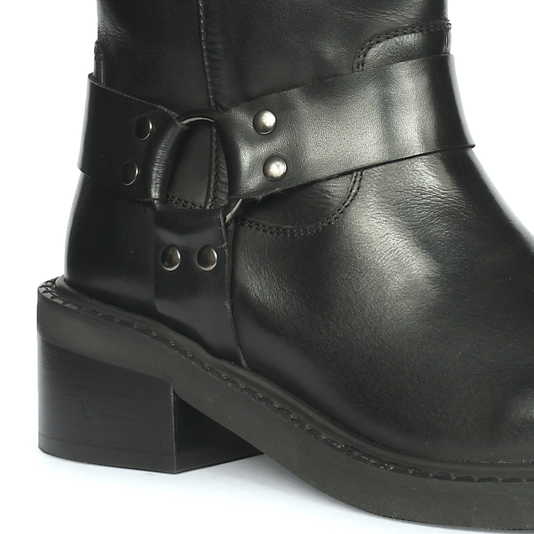 Saint Sally Saint Black Leather O-Ring High Ankle Boots
