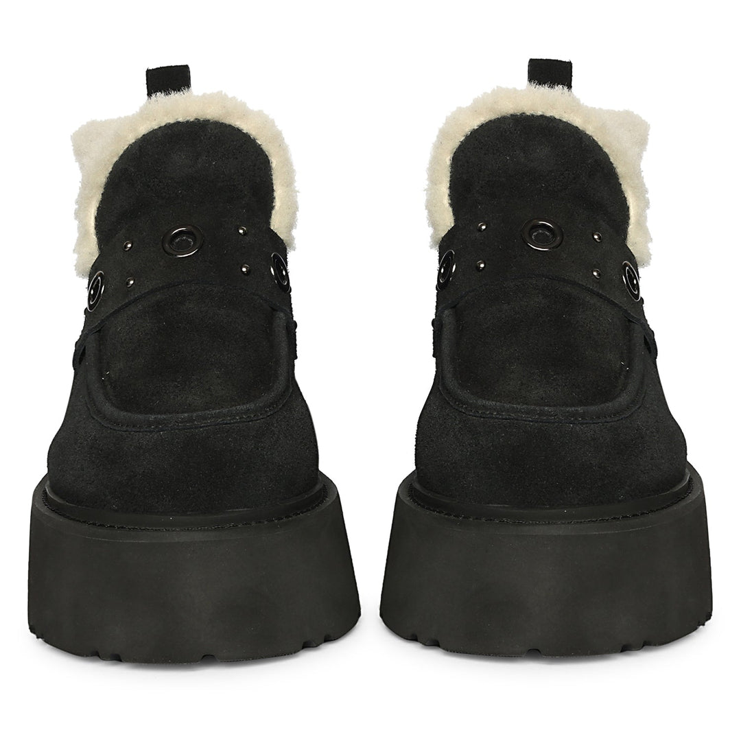 Saint Frionne Black Suede Leather Fur Lined Platform Boots
