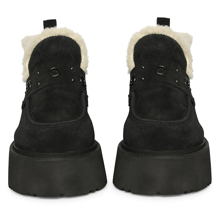 Saint Frionne Black Suede Leather Fur Lined Platform Boots