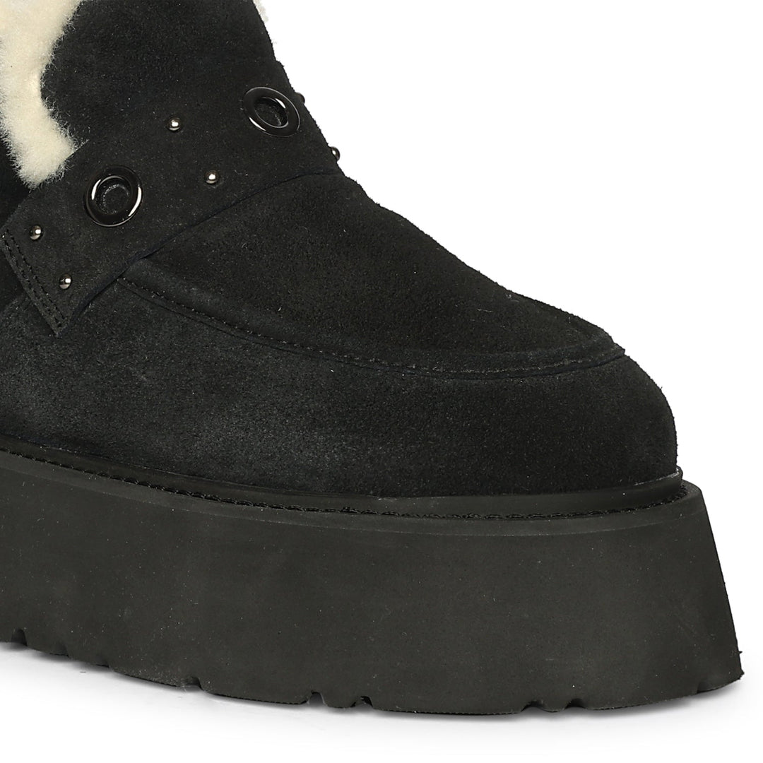 Saint Frionne Black Suede Leather Fur Lined Platform Boots
