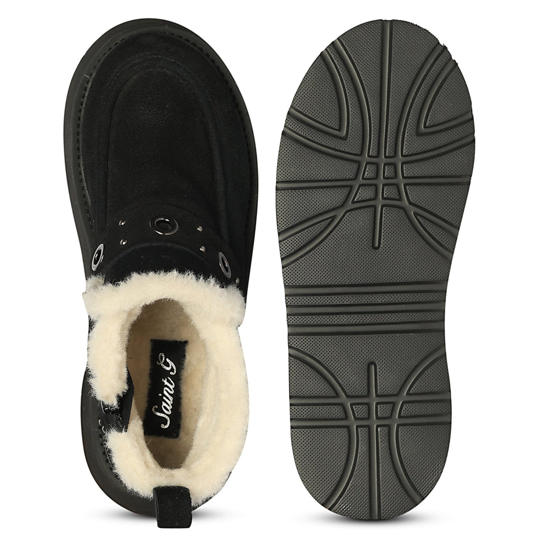 Saint Frionne Black Suede Leather Fur Lined Platform Boots