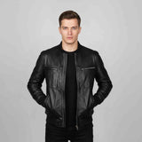 Saint Edith Black Leather Men's Bomber Jackets