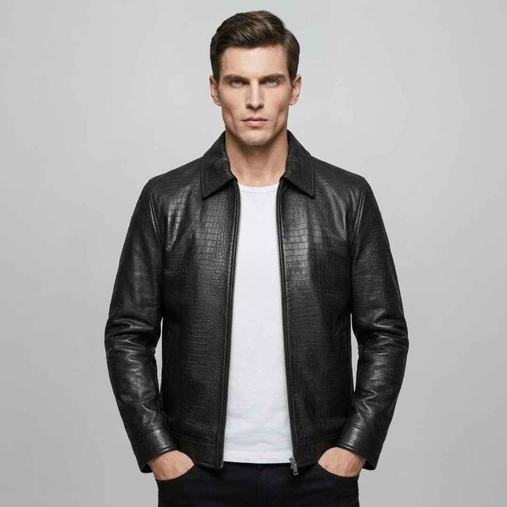 Saint Black Men Leather Jacket