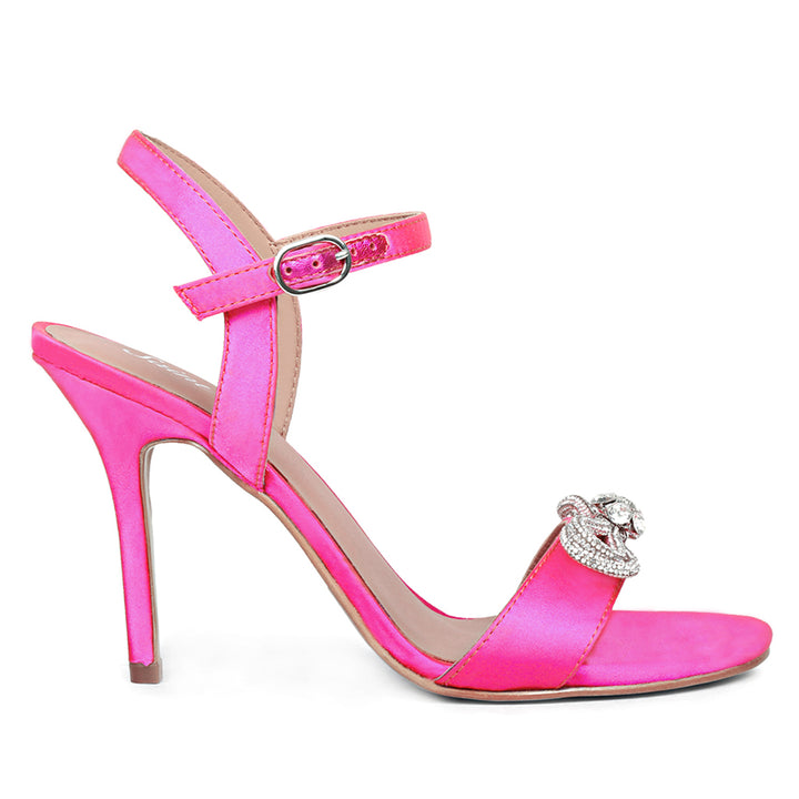 Studded Bow Hot Pink Leather Stilettos and Pumps