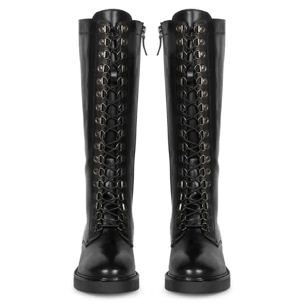 Saint Mercello Lace Up Black Leather High Tongue Tall Boots