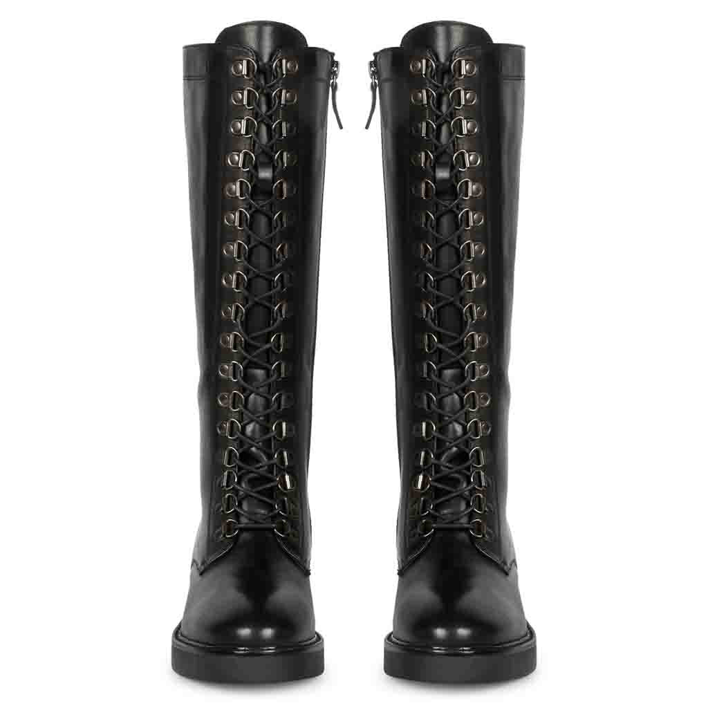 Saint Mercello Lace Up Black Leather High Tongue Tall Boots