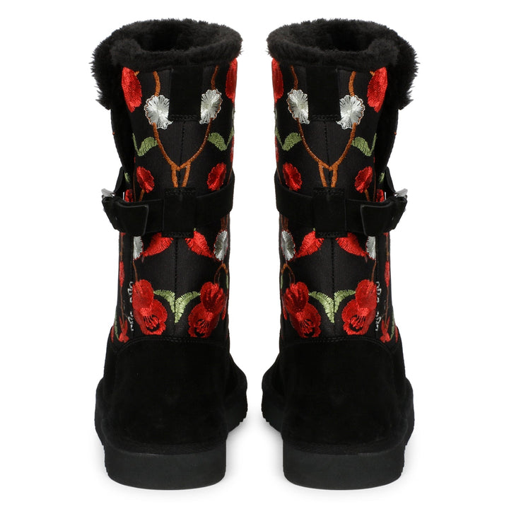 Saint Gloire Buckle Décor Boots - Floral Embroidery, Snug Fit, Fashionable Style