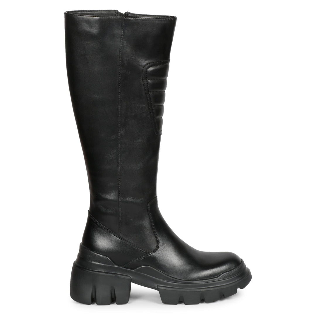 Saint Eloïse Black Leather Lug Sole Long Boots