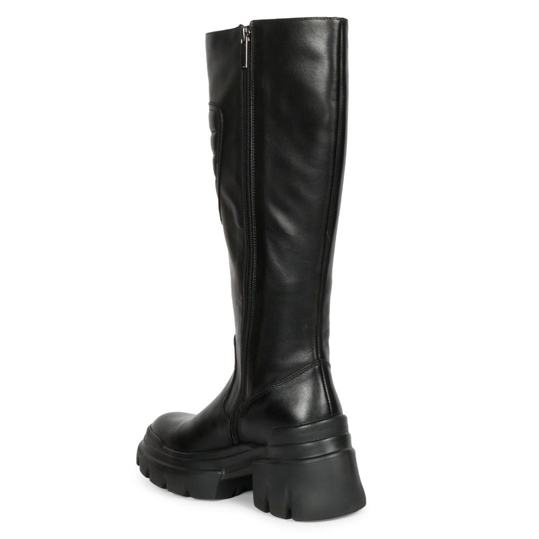 Saint Eloïse Black Leather Lug Sole Long Boots