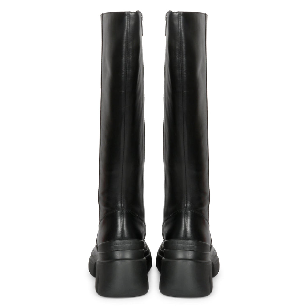 Saint Eloïse Black Leather Lug Sole Long Boots