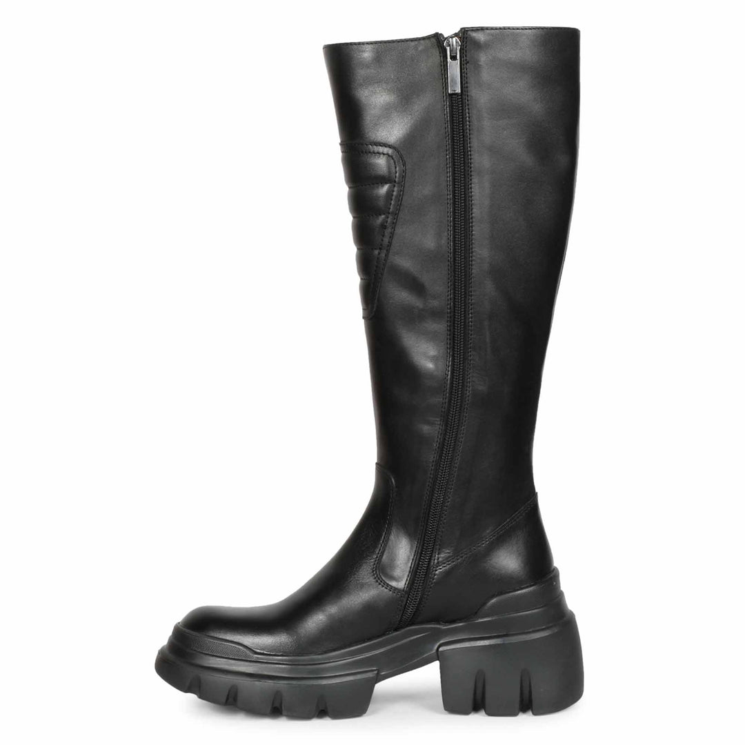 Saint Eloïse Black Leather Lug Sole Long Boots