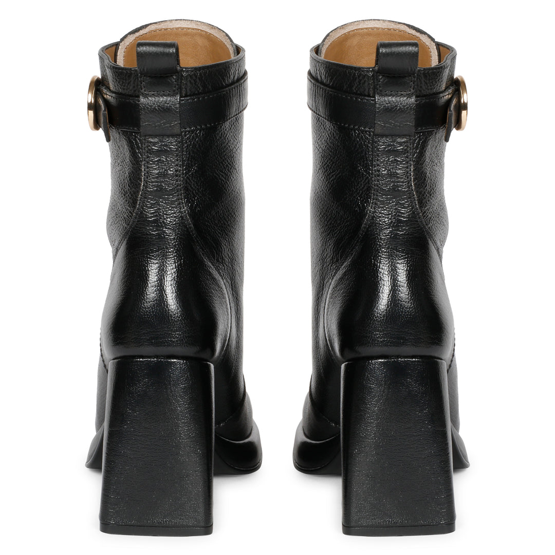 Saint Henriette Black Leather Front Zipper High Ankle Boots