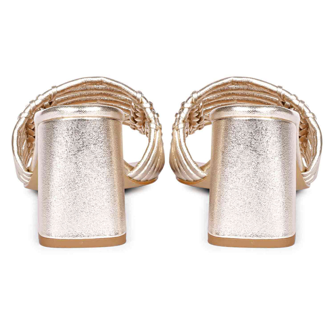 Saint Bethany Strappy Platin Metallic Leather Block Heels