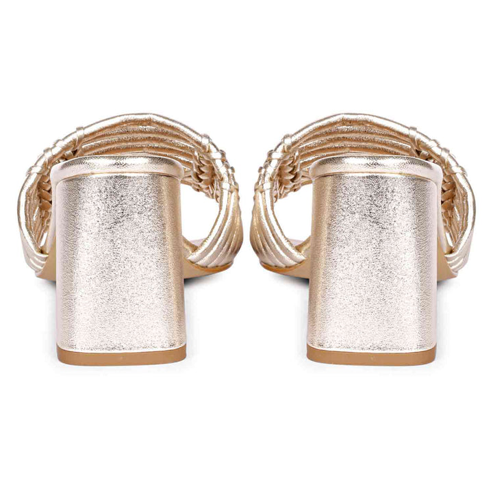 Saint Bethany Strappy Platin Metallic Leather Block Heels