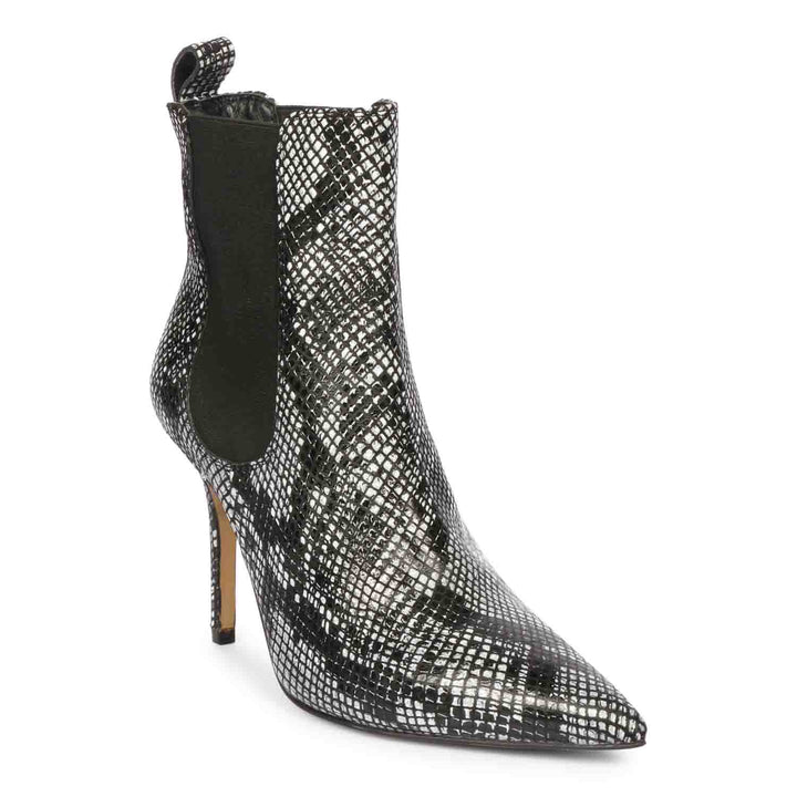 Saint Arely Grey Snake Print Leather Kitten Heel Boots