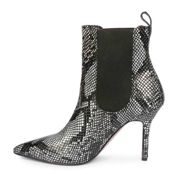 Saint Arely Grey Snake Print Leather Kitten Heel Boots