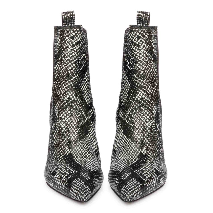 Chic snake print leather kitten heel boots for a stylish look. Perfect for any occasion. Elevate your style with these trendy boots