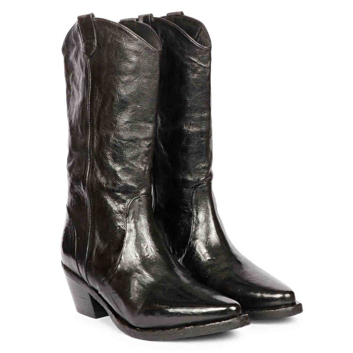 Saint Pippa Black Leather Washed Calf Boot