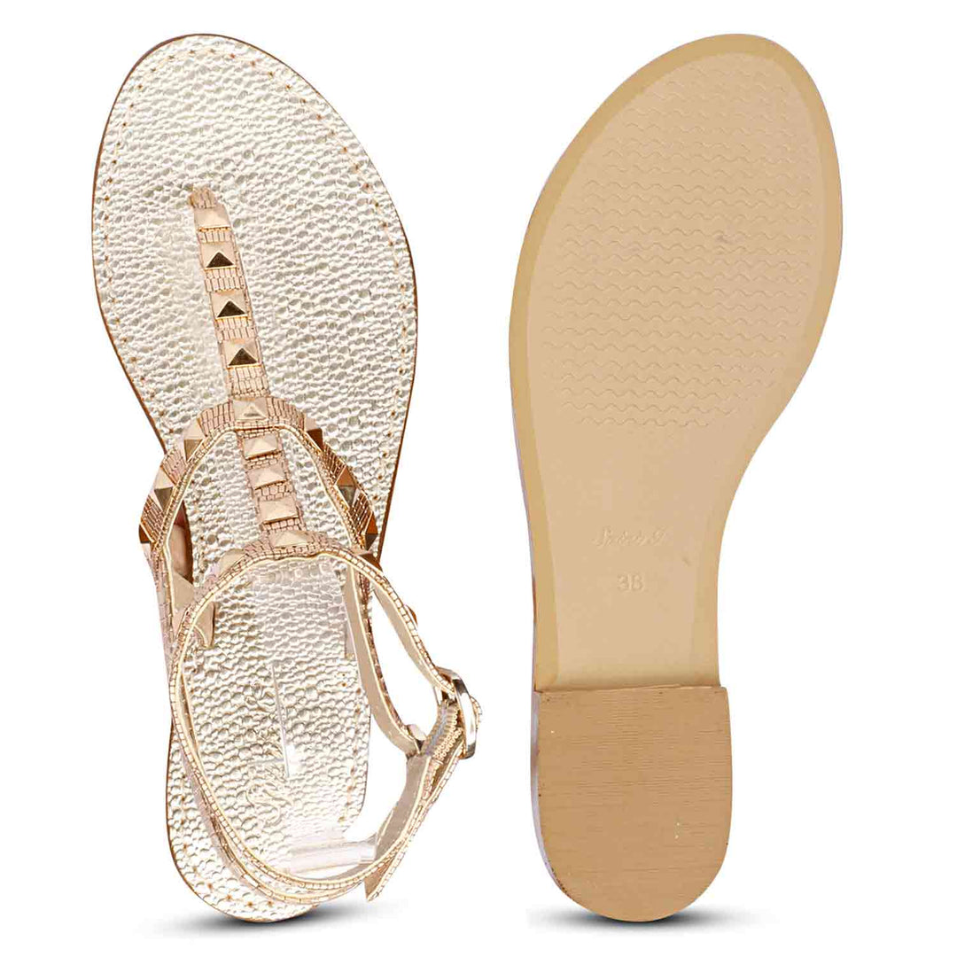 Saint Millie Old Gold Leather Flat Sandal