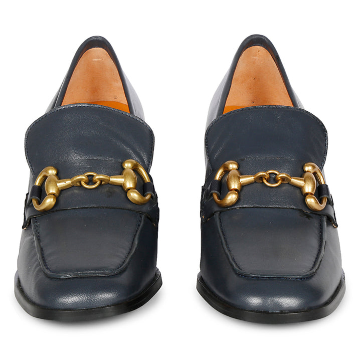 Saint Valentina Navy Leather Handcrafted Moccasins