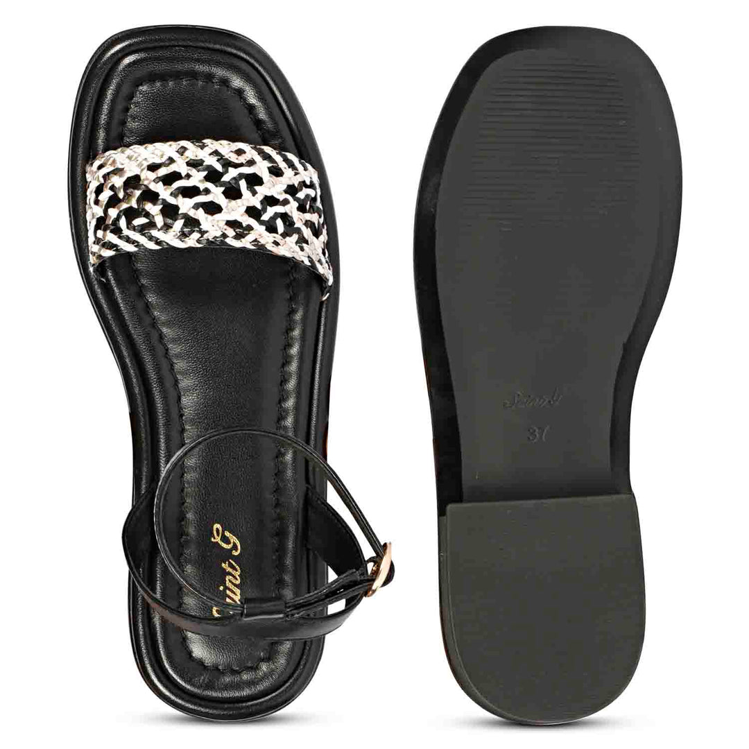 Saint Catalina Black Leather Flat Sandal