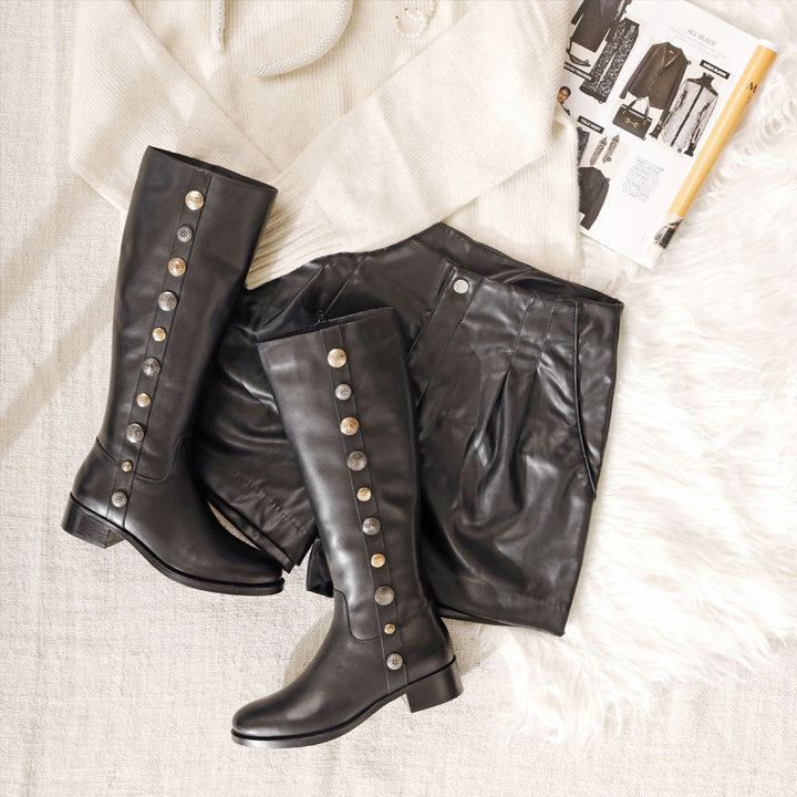 Saint Adriano Black Leather Knee High Boots