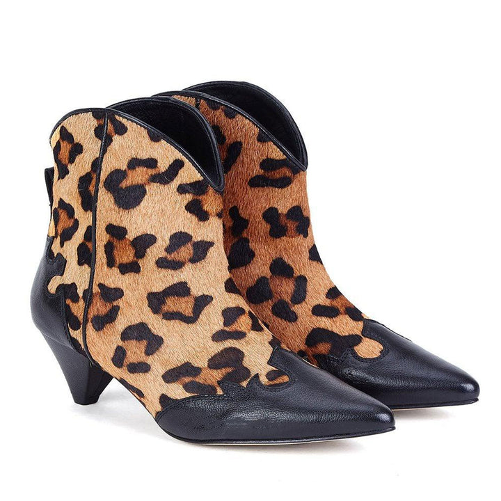 Saint Katherine Beige Leopard Print Calf Hair Leather Ankle Boot