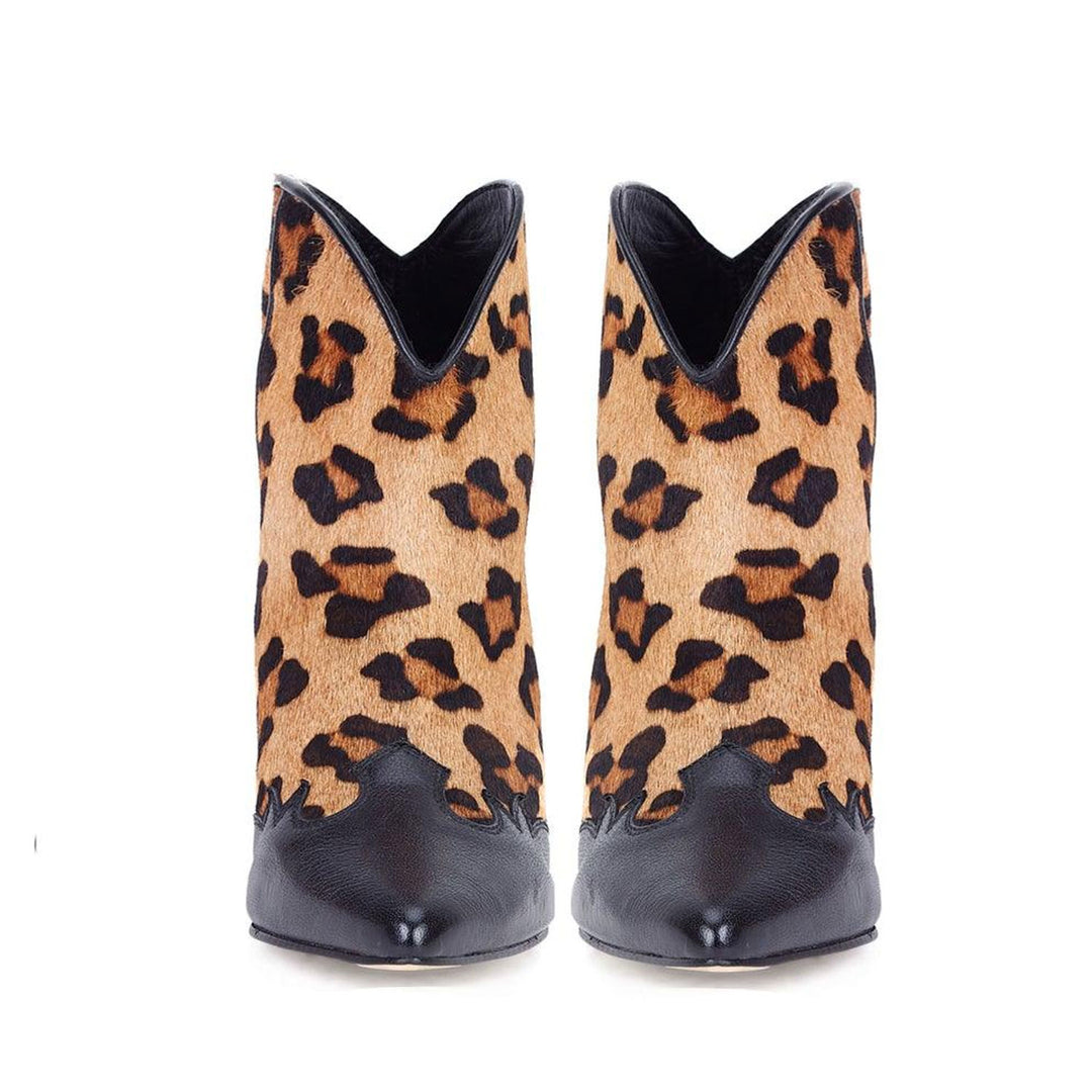 Saint Katherine Beige Leopard Print Calf Hair Leather Ankle Boot